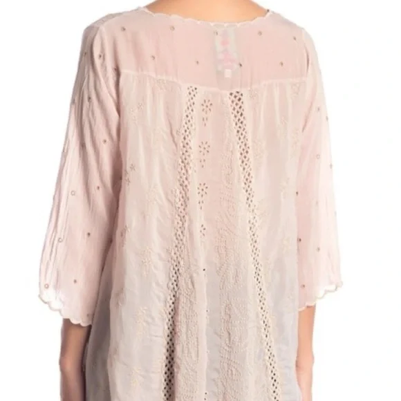 Johnny Was Embroidered Scalloped Trim Blouse Pink Size Small - Picture 8 of 9